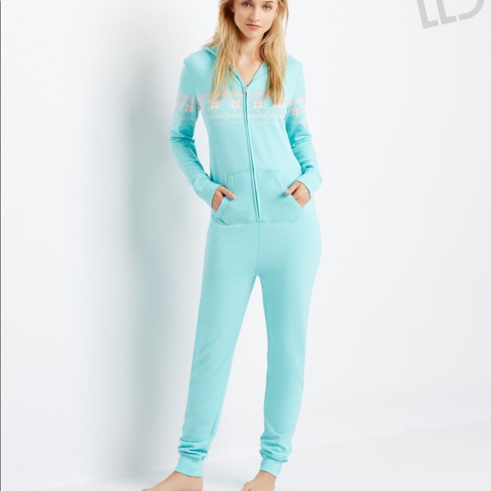women’s light blue onesie